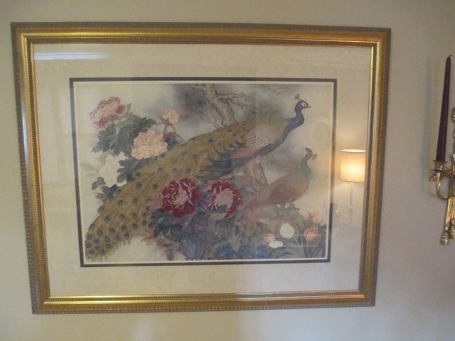 Pencil Signed and Numbered Limited Edition Peacock Print by HC Lee: Framed and matted 40" x 32", Limited Edition No. 901/1950, sided on right edge, Local Pickup Only