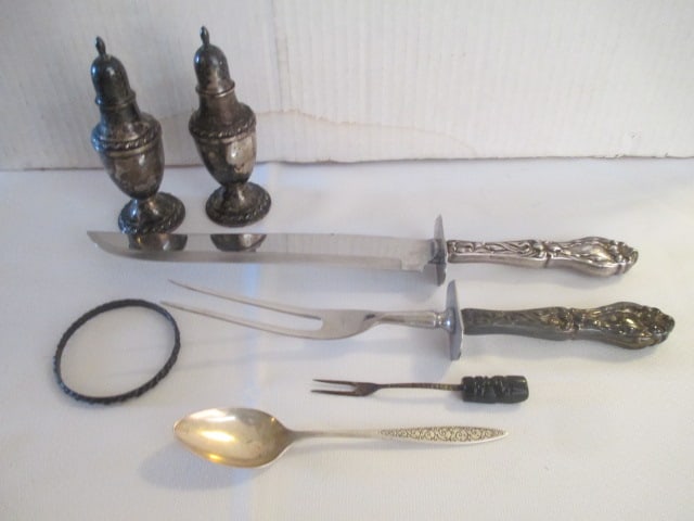 Sterling Handle Stainless Blade Carving Set, Weighted Sterling Shakers, Sterling Bracelet, (1 of 15)