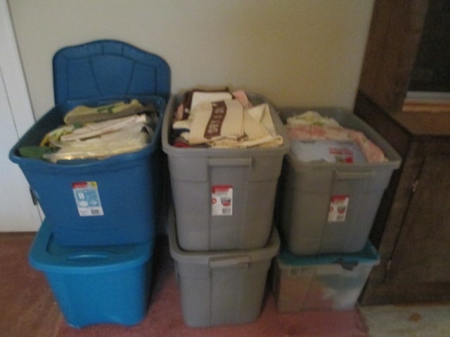 Six Totes Full of Sheet Sets, Towels, Table Cloths, etc. Many Vintage: See pictures and preview, Local Pickup Only