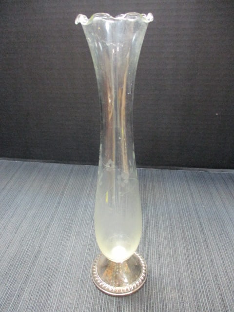 Vintage Etched Crystal with Weighted Sterling Base Bud Vase (1 of 8)