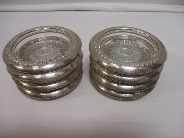 8 Vintage Crystal and Sterling Rim Coasters (1 of 4)