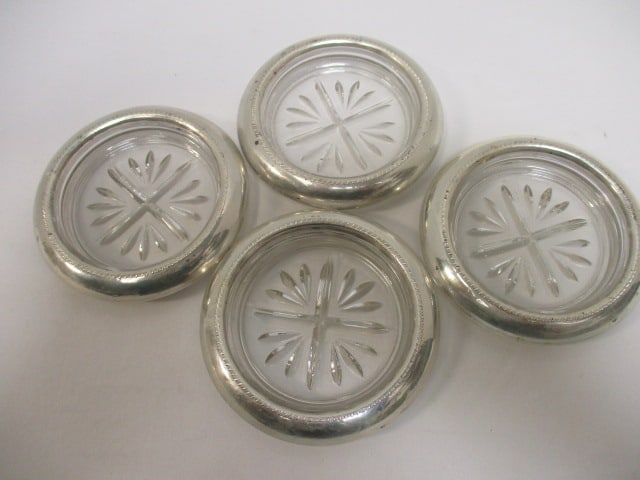 4 Vintage Crystal and Sterling Rim Coasters (1 of 6)