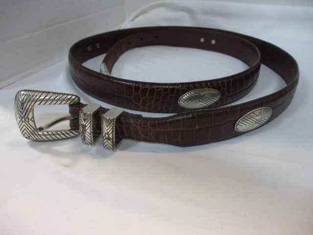 Ranger Belt Company Tooled Leather Belt with Square Silver Conchos and (1 of 6)