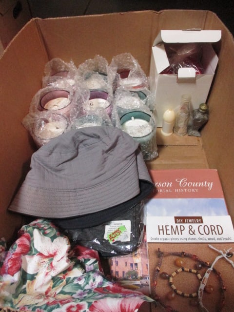 Miscellaneous Lot - Candles, Vintage Bonnet, Cookbooks, Sports Hanging Rack, etc.: see pictures and preview for selection and condition
