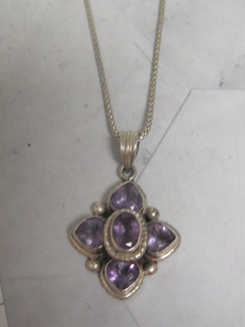 Sterling Silver Amethyst Pendant & Chain (1 of 4)