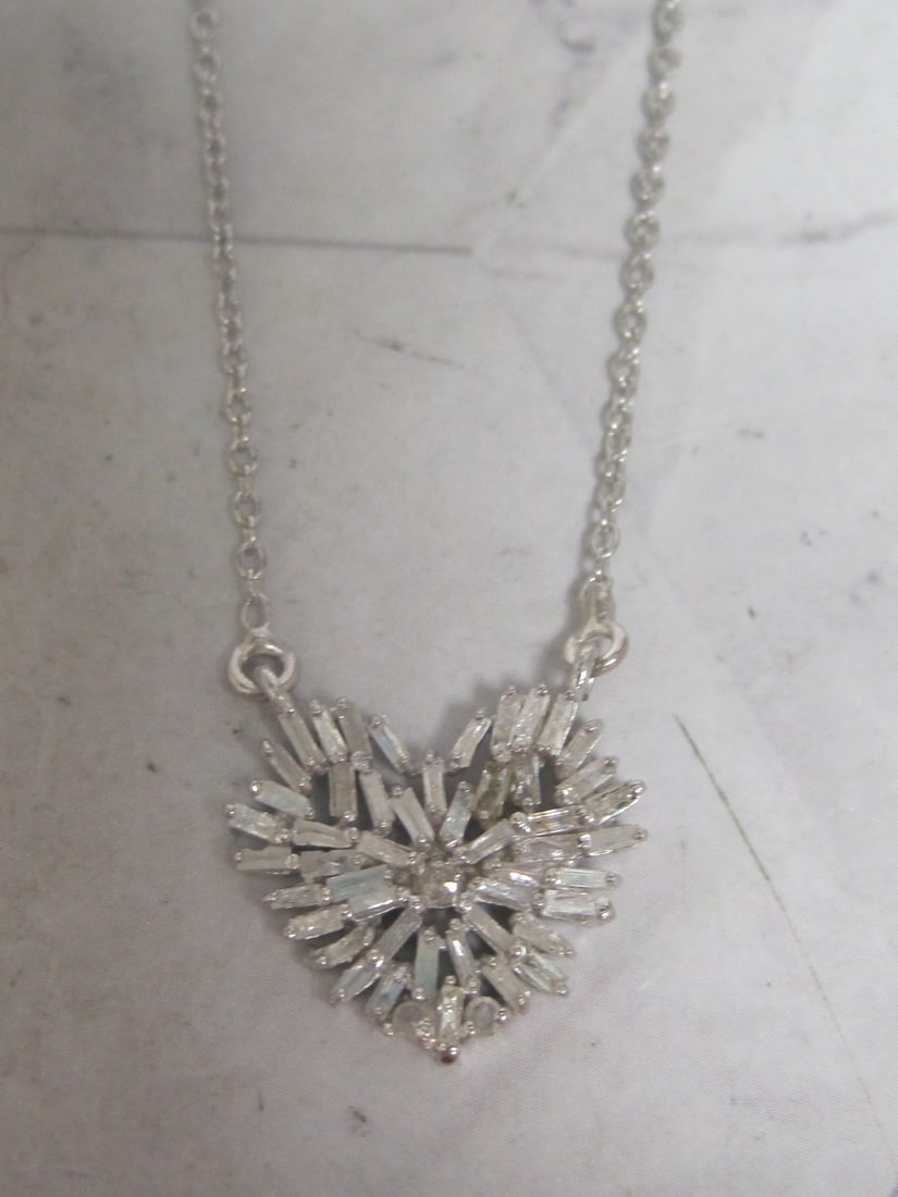 Diamond Heart Pendant with Sterling Silver Setting & Chain: 0.55 carat, baguette & round diamonds, adjustable 16" to 18" chain, New: $299.99