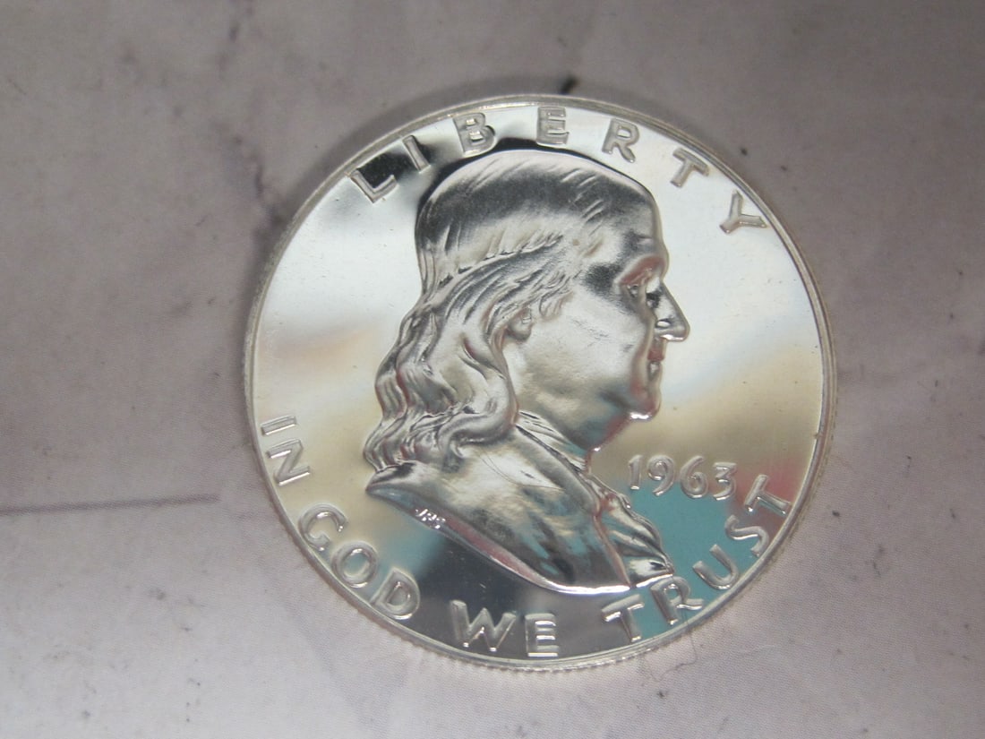 1963 Proof Franklin Half Dollar: Special mint issue, silver 