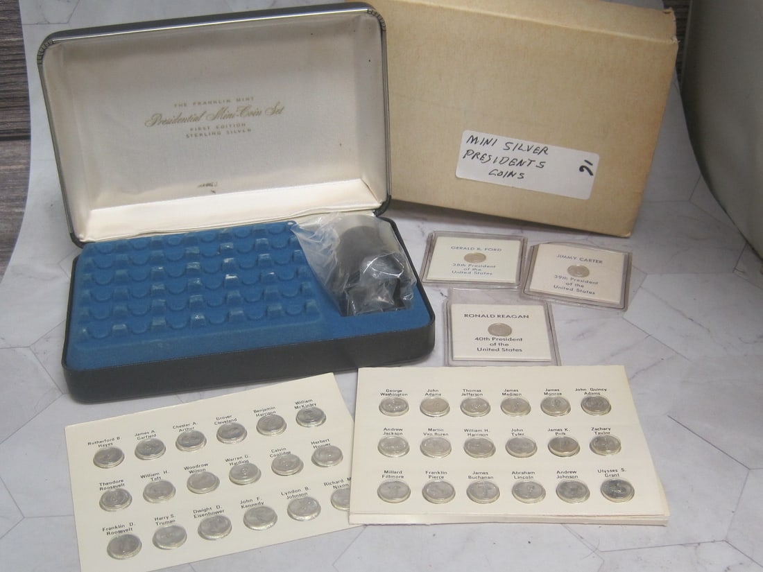 40 Piece Special Silver Presidential Medal Set: Complete, Washington to Reagan, Miniature sterling silver edition in deluxe case, unopened 