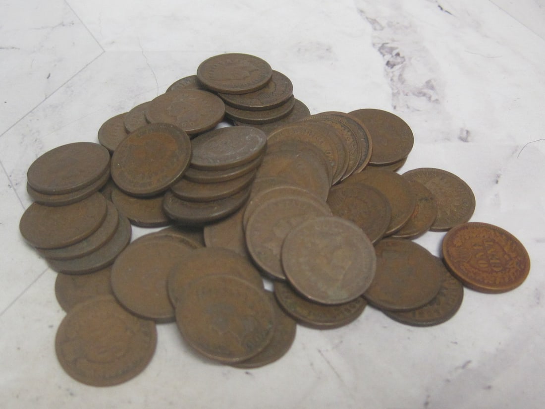 56 Indian Head Cents: 1880's to 1909, good estate mixture 