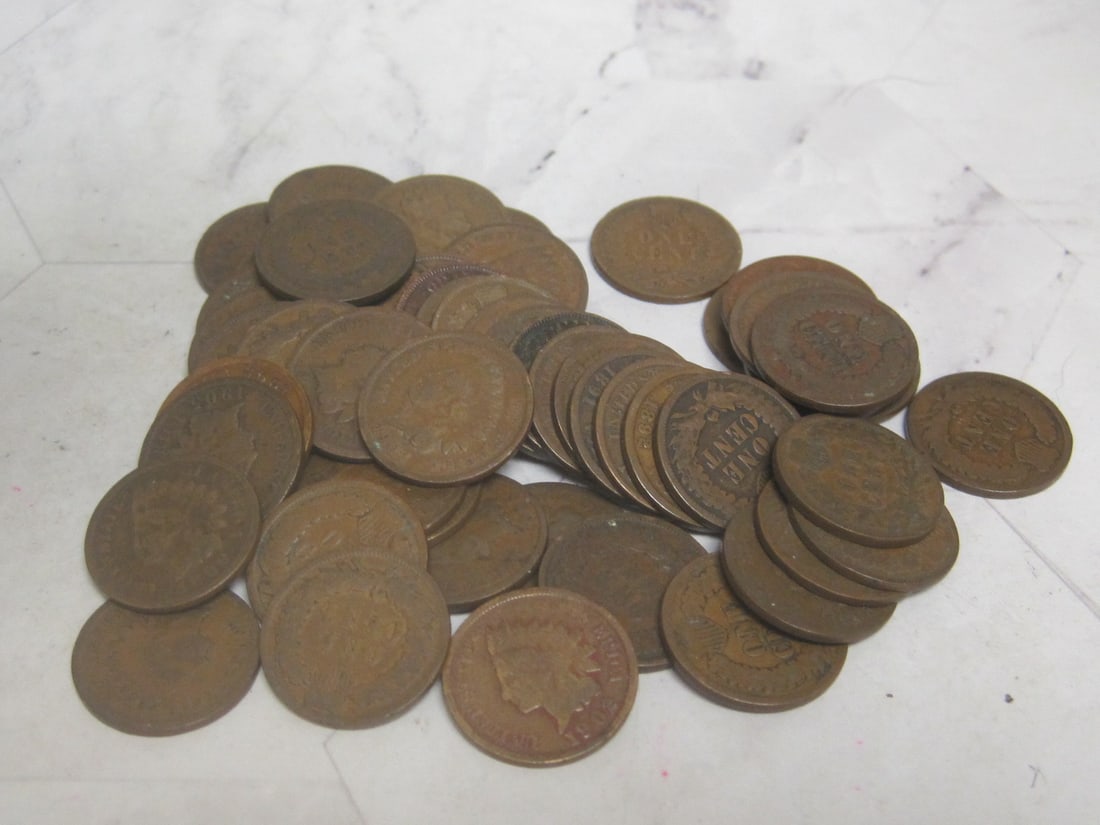 53 Indian Head Cents: 1880's to 1909, good estate mixture 