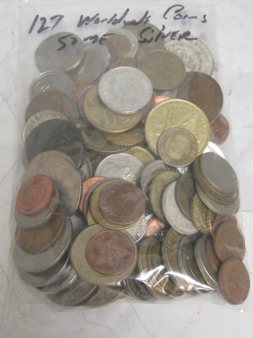Lot of 127 Worldwide Coins: Some silver, estate mix 