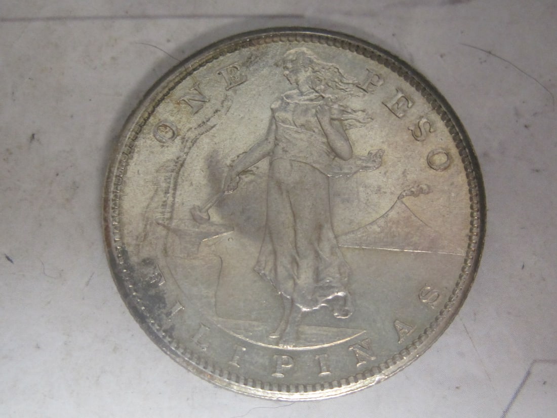 1908 S US Struck Philippines 1 Peso Silver Coin: Scarce