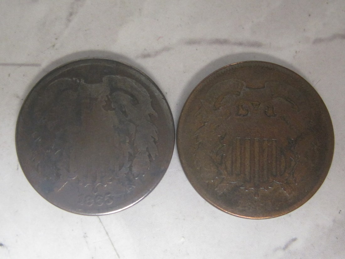 1864 & 1865 US Two Cent Pieces (1 of 4)