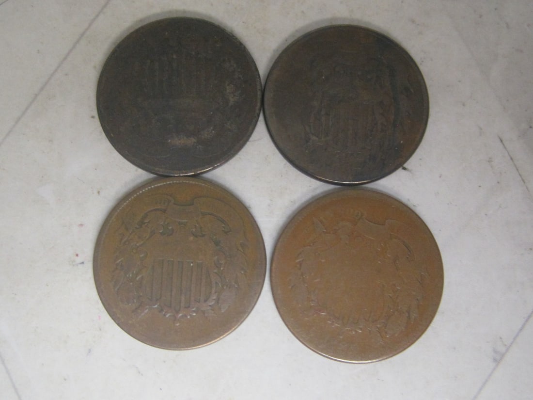 Lot of 4 1865 US Two Cent Pieces (1 of 6)