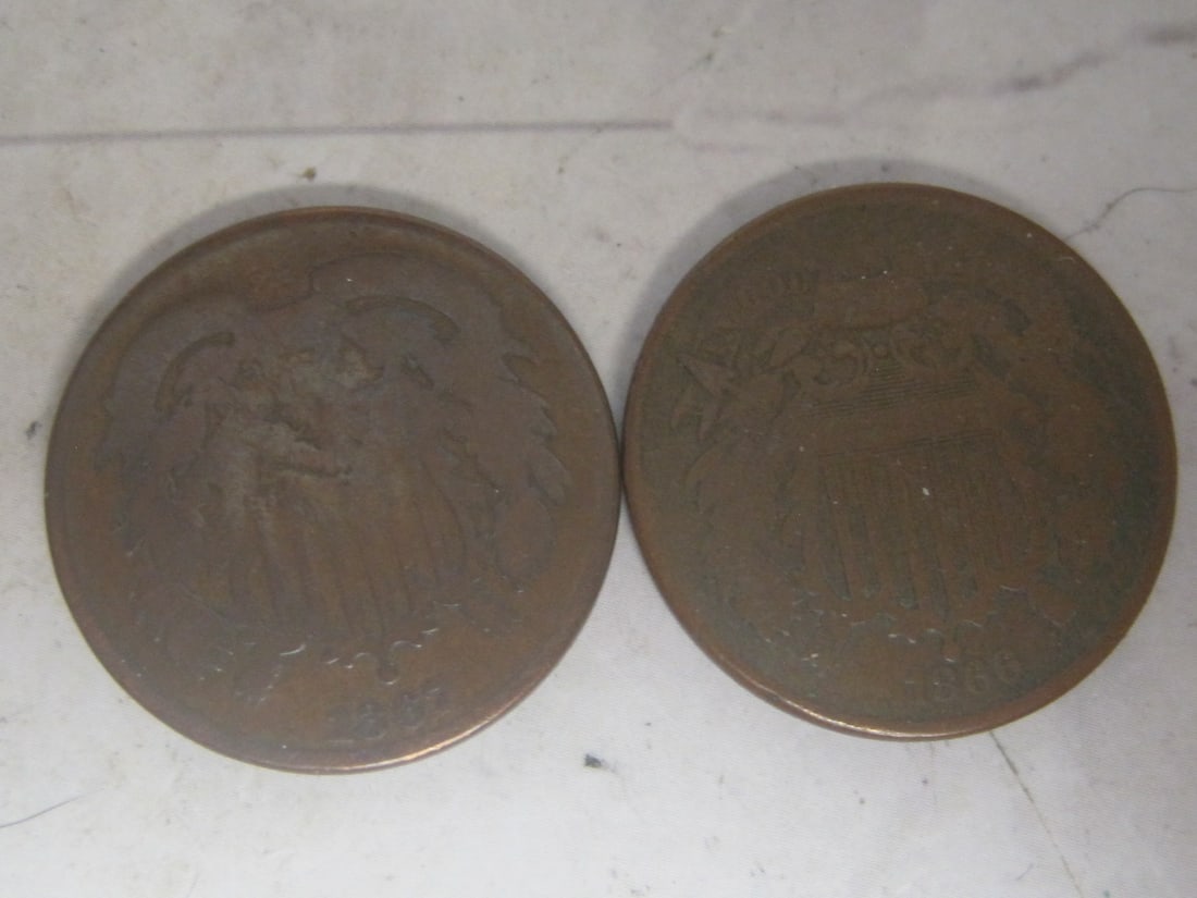 1866 & 1867 US Two Cent Pieces (1 of 4)