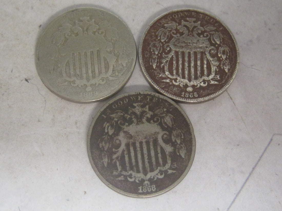 Lot of 3 Early US Shield Nickels (1 of 5)
