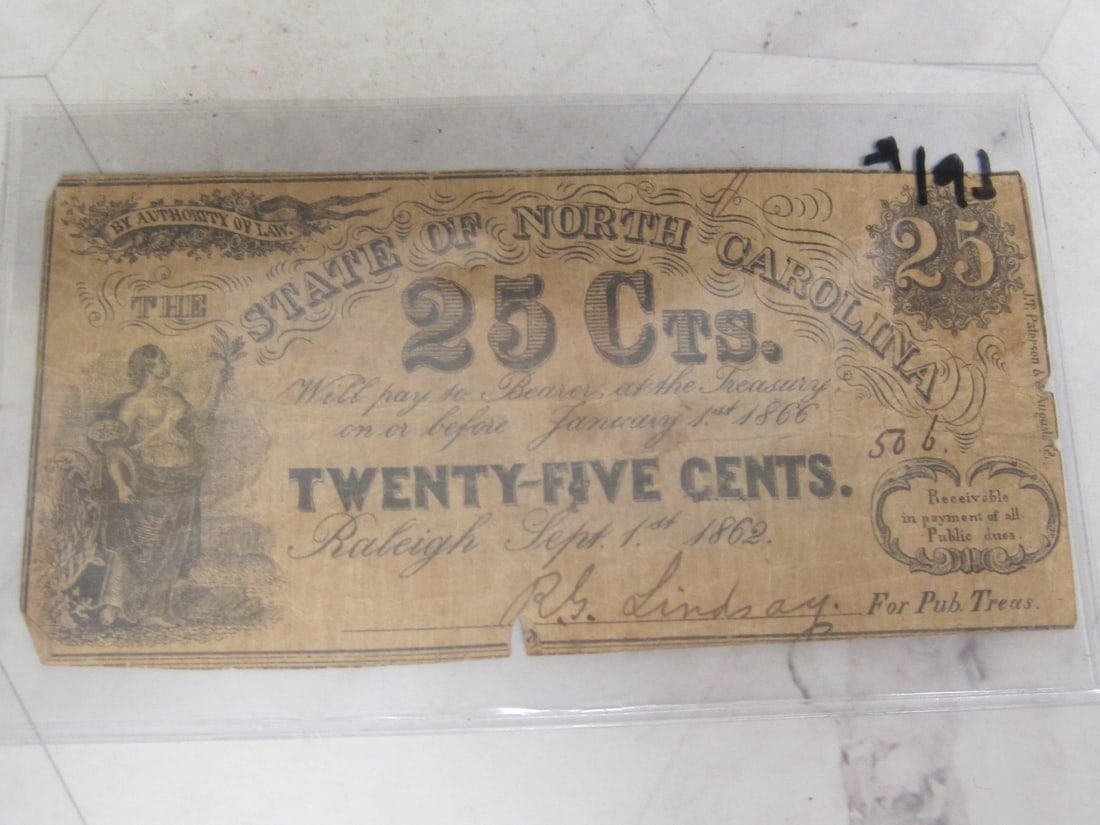 1862 Confederate 25 Cent Civil War Currency (1 of 2)