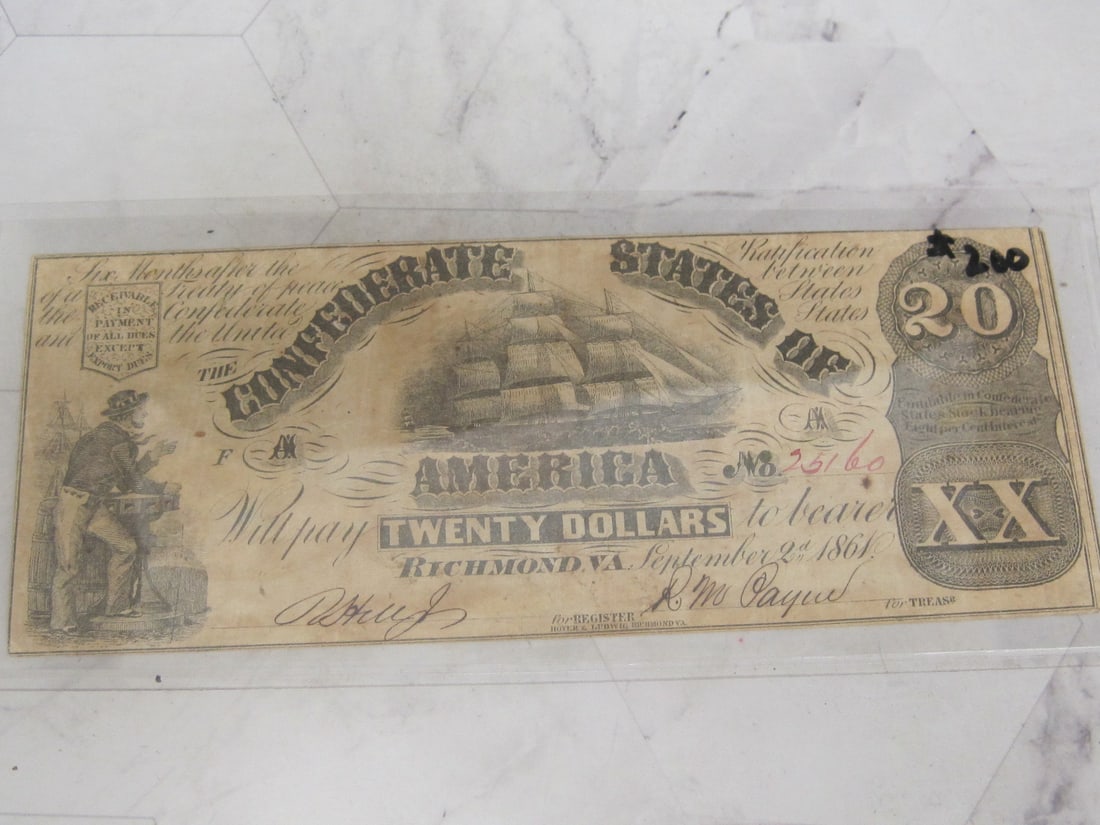 1861 Confederate $20 Civil War Currency (1 of 2)