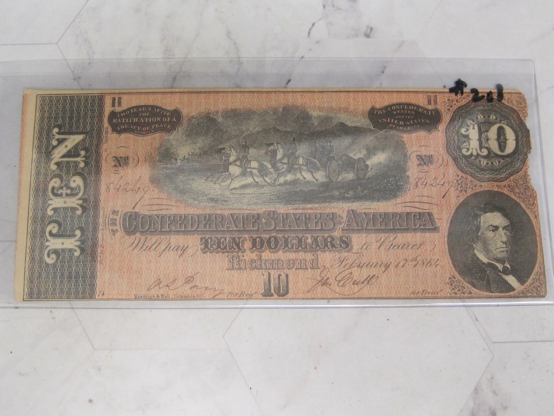 1864 Confederate $10 Civil War Currency (1 of 2)