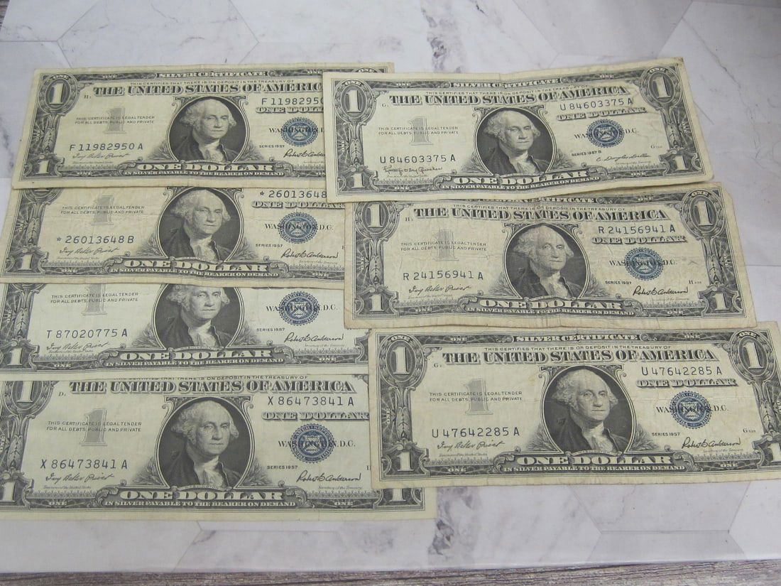 Lot of 7 1957 $1 Silver Certificates (1 of 3)