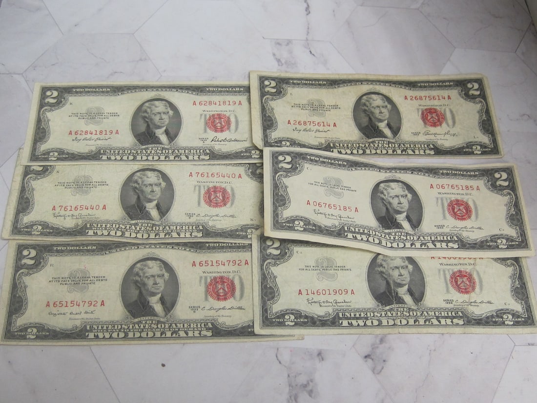 Lot of 6 1953-1963 $2 United States Notes (1 of 3)