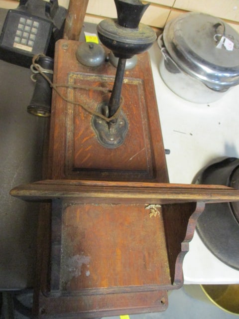 Kellogg Switchboard & Supply Oak Wall Phone w/Shelf: 10 x 24