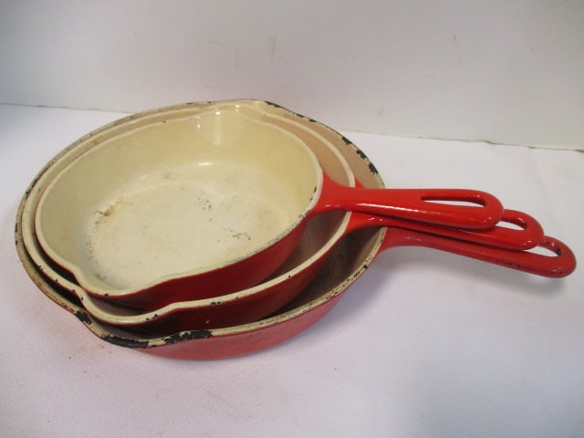 Griswold 3 PC Enameled Cast Iron Skillets (Lot of 3): .