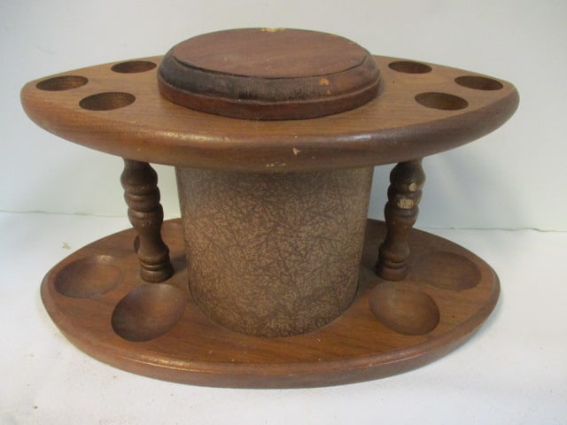 Wood Pipe Stand (holds 6 pipes): missing jar (11 x 5 x 6) 