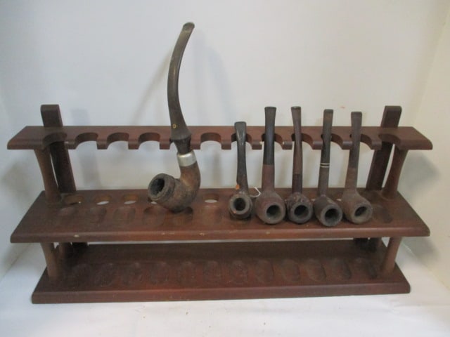 Antique Pipe Stand (holds 12 pipes): 21 x 4 x 10 (includes 6 pipes) 