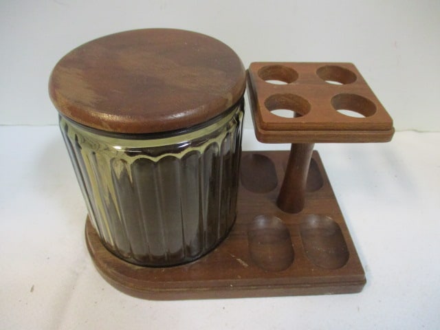 Aztec Decatur Wood Tobacco Pipe Stand w/Glass Humidor Jar: 7 1/2 x 5 1/2 x 5 1/2 