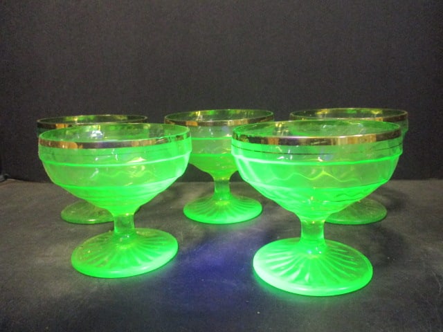 Uranium Glass (Lot of 5) Block Optic Sherbets (1 of 7)