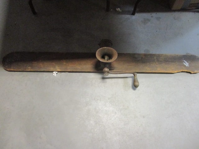 Enterprise Cast Iron Meat Grinder mounted on Wood Board: 53 x 6