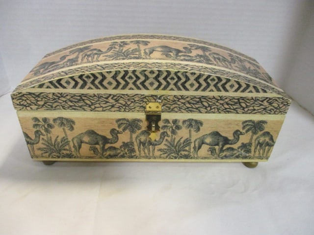 Indian Style Wood Box w/Camels & Palm Trees (1 of 6)