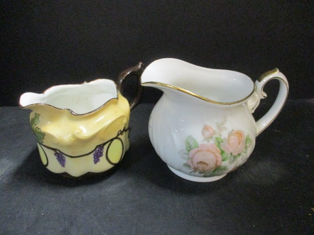 R&S Germany Handpainted Grapevine Creamer (3 1/4") &: Johann Haviland Bavaria Creamer (Stamped Porcelain for US Air Force) (3 3/4") 