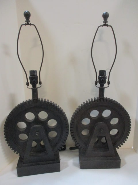 Industrial Style Table Lamps Wood (Lot of 2) (1 of 6)