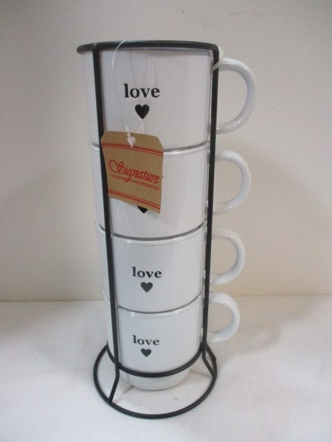 Signature Housewares Stackable Coffee Mug Set w/Caddy: . 