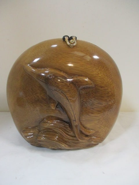 Timmy Woods Beverly Hills Collection Wood Purse w/raised: dolphin accent (7") 