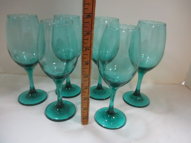 Libby Prestige Aqua Teal Wine Goblets (Lot of 6) - 4