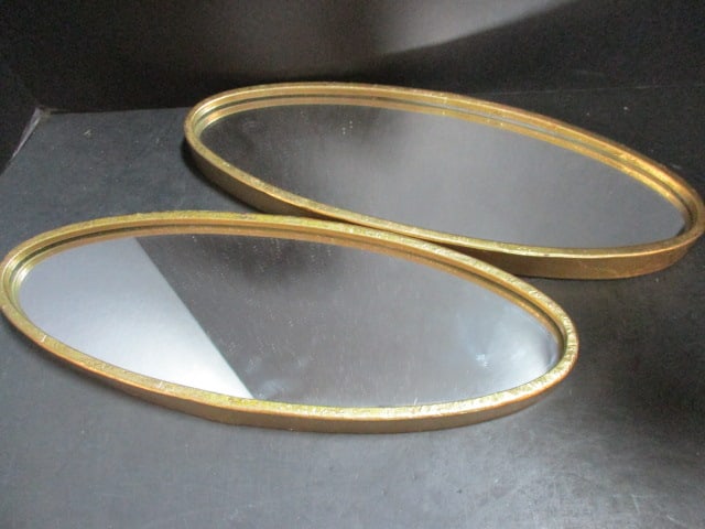 Oval Gilt Framed Wall Mirrors (PR): 14 1/2 x 5 1/4