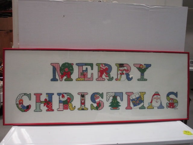 Merry Christmas Needlepoint Framed Wall Art: 44 x 17 