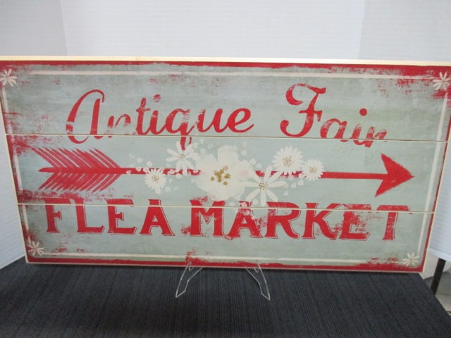 Antique Fair Flea Market Wood Sign: 24 x 12
