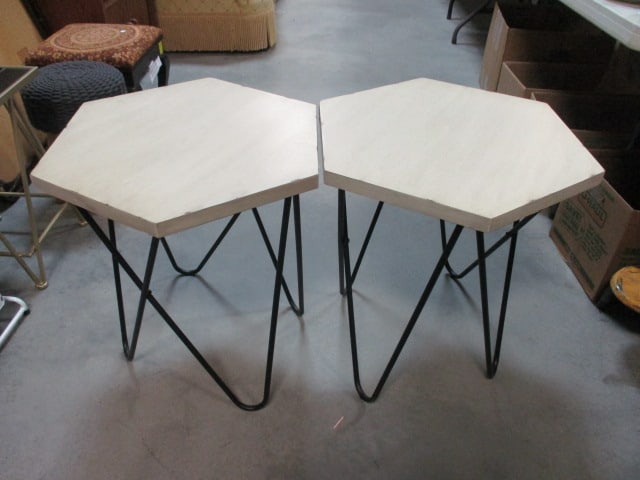 Hexagonal Occasional Tables w/Hairpin Legs(Lot of 2) (1 of 8)