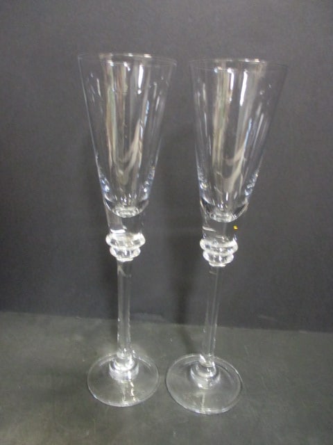 Pair of Art Deco Crystal Champagne Flutes: 11 5/8" each 