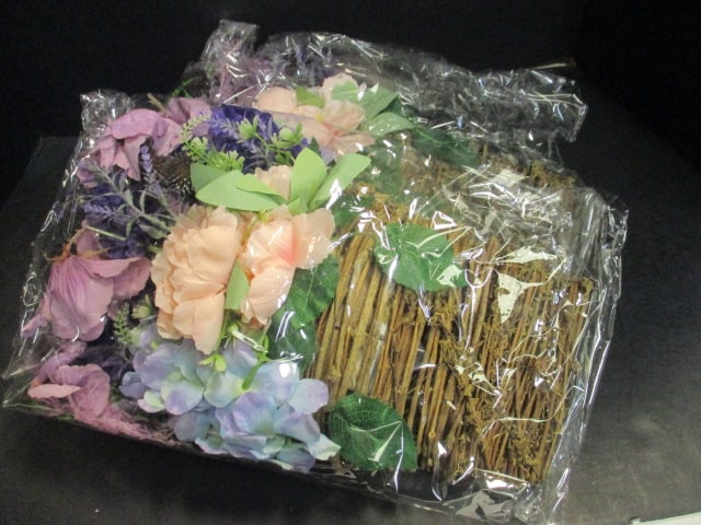 2 Decorative Artificial Flowers in Basket Wall Hangings: 15" each 