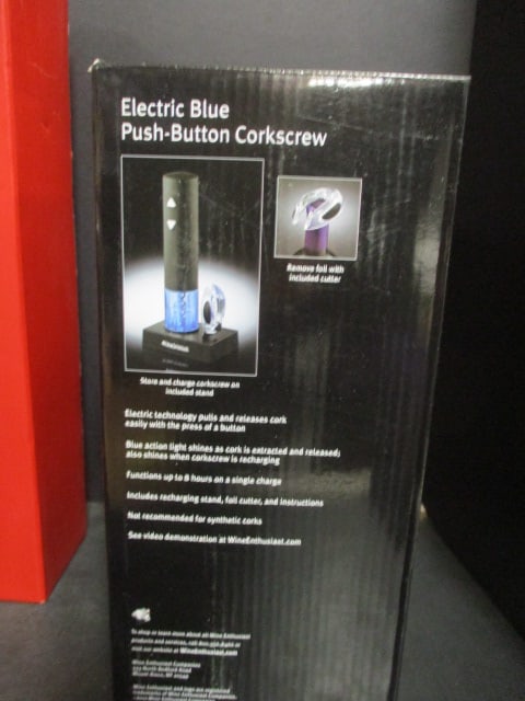Wine Enthusiast Electric Blue Push-Button Corkscrew in Original Box and - 4