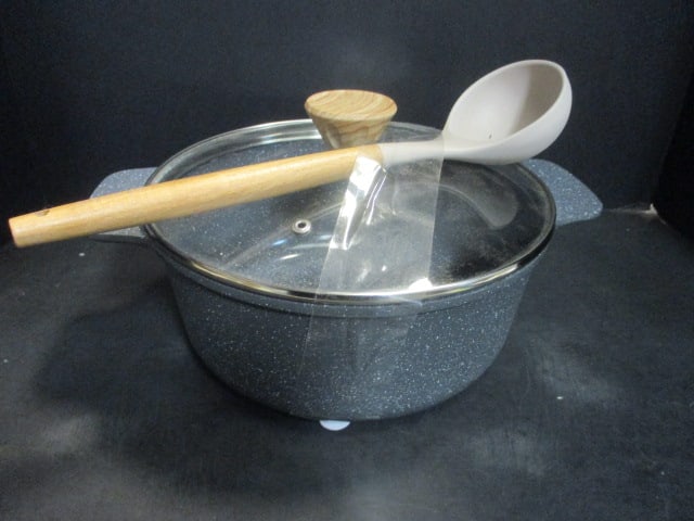 Country Living Enamel Cast Iron Casserole with Glass Lid and Bakken Wood Spoon: . 