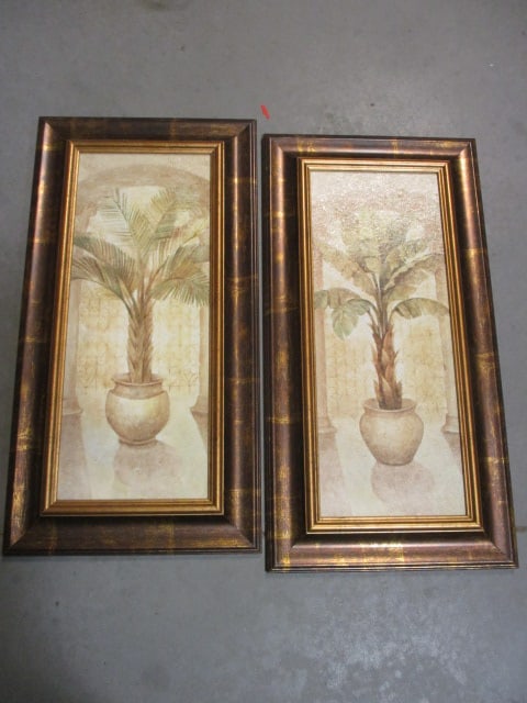 2 Framed Patio Palm Textured Art: 13 1/4" x 25" each 