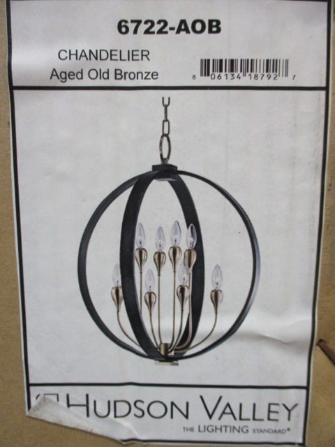 New Old Stock Hudson Valley Aged Old Bronze Chandelier: #6722-AOB 
