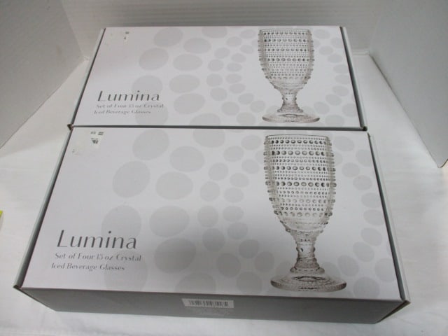2 New Old Stock Godinger "Lumina" 13 oz Crystal Iced Beverage Glass 4-Piece Sets: . 