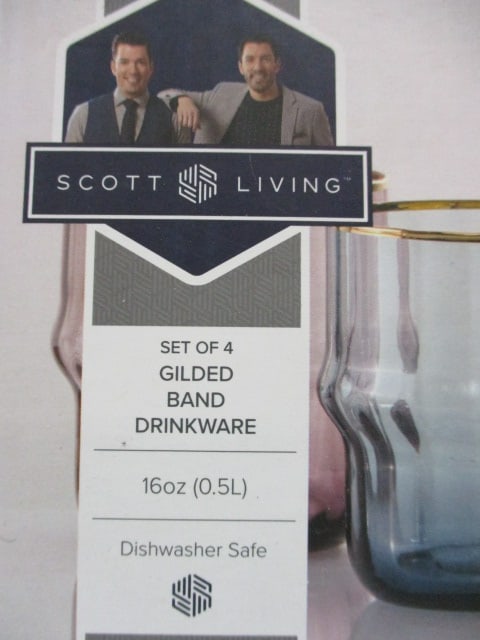 2 New Old Stock Scott Living Gilded Band 16 oz Drinkware 4-Piece Sets - 2